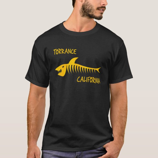 Torrance California Shark Skeleton Amber Print T-Shirt (Front)