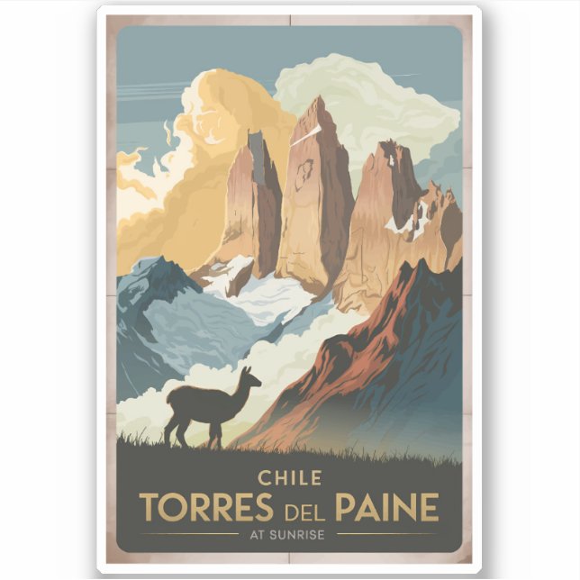 Torres del Paine Chile Illustration Travel Art (Front)