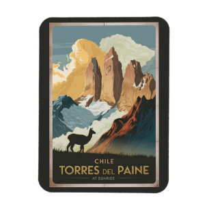 Torres del Paine Chile Illustration Travel Art Magnet