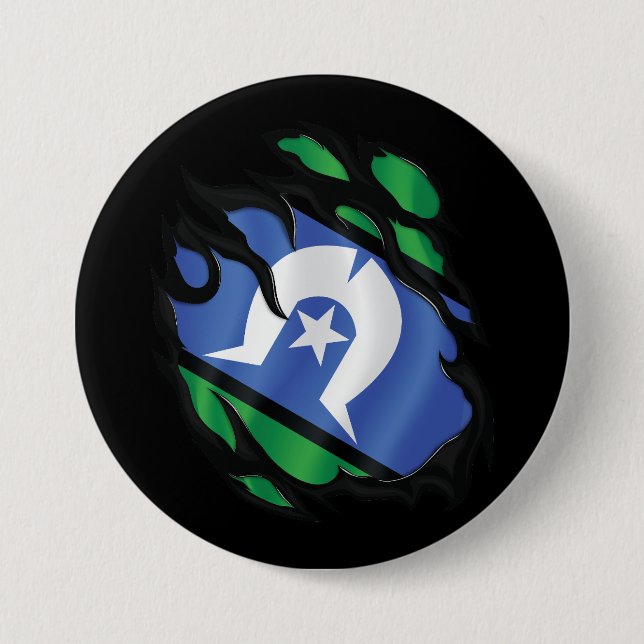 Torres Strait Islands Ripped Flag 3 Inch Round Button (Front)