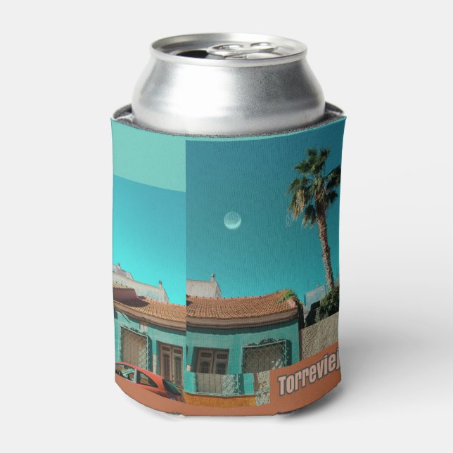 Torrevieja in Orange and Turqoise Can Cooler (Can Front)