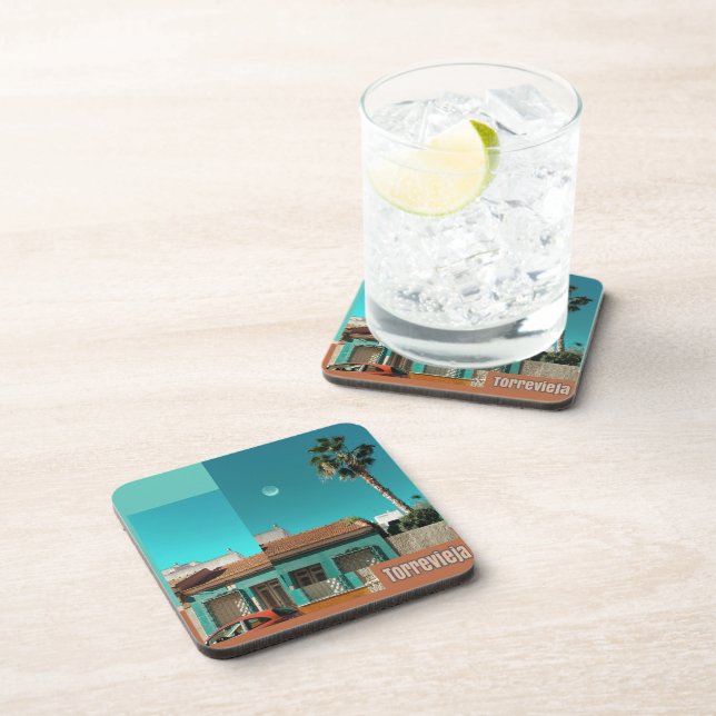 Torrevieja in Orange and Turqoise Coaster (Right Side)