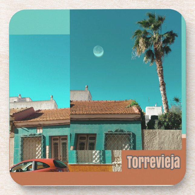 Torrevieja in Orange and Turquoise Coaster (Front)