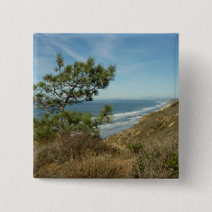 Torrey Pine and California Coastline Landscape 2 Inch Square Button