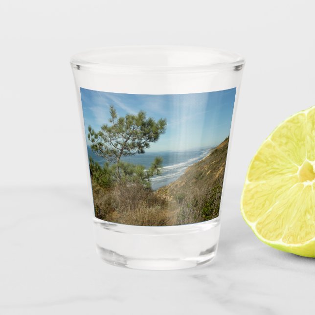Torrey Pine and California Coastline Landscape Shot Glass (Front)