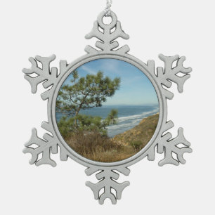 Torrey Pine and California Coastline Landscape Snowflake Pewter Christmas Ornament