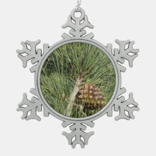 Torrey Pine Closeup California Botanical Snowflake Pewter Christmas Ornament