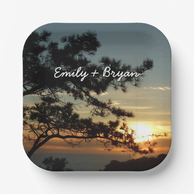 Torrey Pine Sunset I California Landscape Paper Plate (Front)