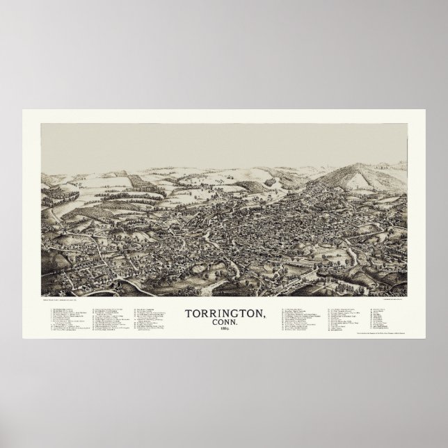 Torrington, CT Panoramic Map - 1889 Poster (Front)