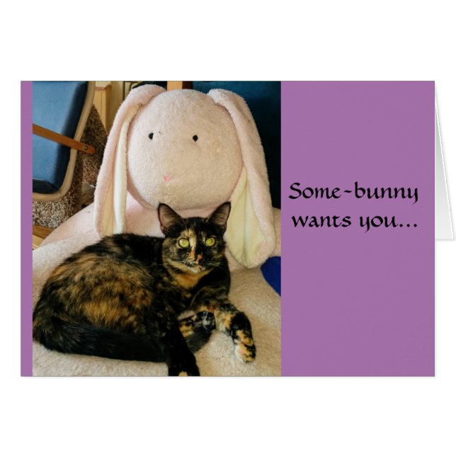 Tortie cat Easter card (Front Horizontal)