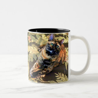 Tortie Cat With Green Eyes Two-Tone Coffee Mug