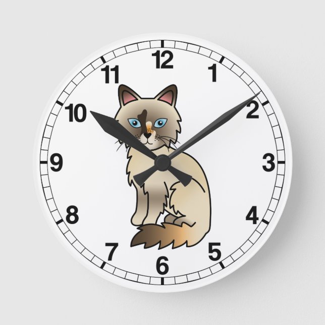 Tortie Point Birman / Ragdoll Cat Round Clock (Front)