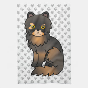 Tortie Point Persian Cute Cartoon Cat Illustration Kitchen Towel