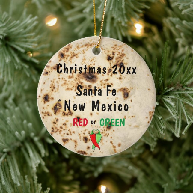 Tortilla & Chili  Red or Green Santa Fe Southwest Ceramic Ornament (Tree)