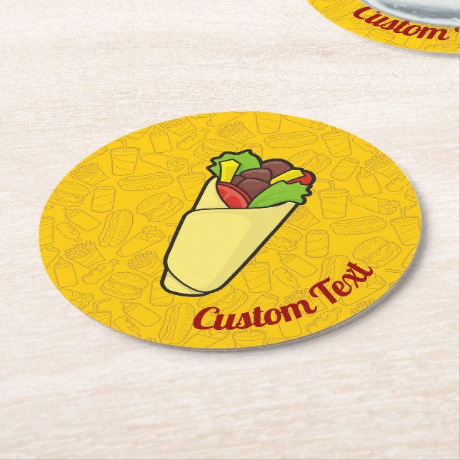 Tortilla Sandwich Wrap Round Paper Coaster (Angled)