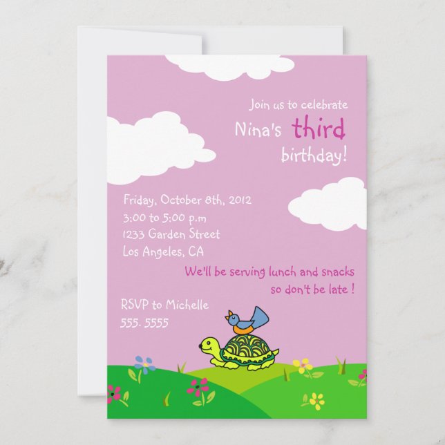 Tortoise and Bird - Kids birthday invitations-5 Invitation (Front)