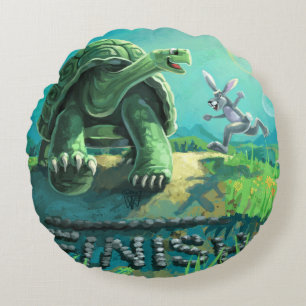 Tortoise and the  Hare Art Round Pillow