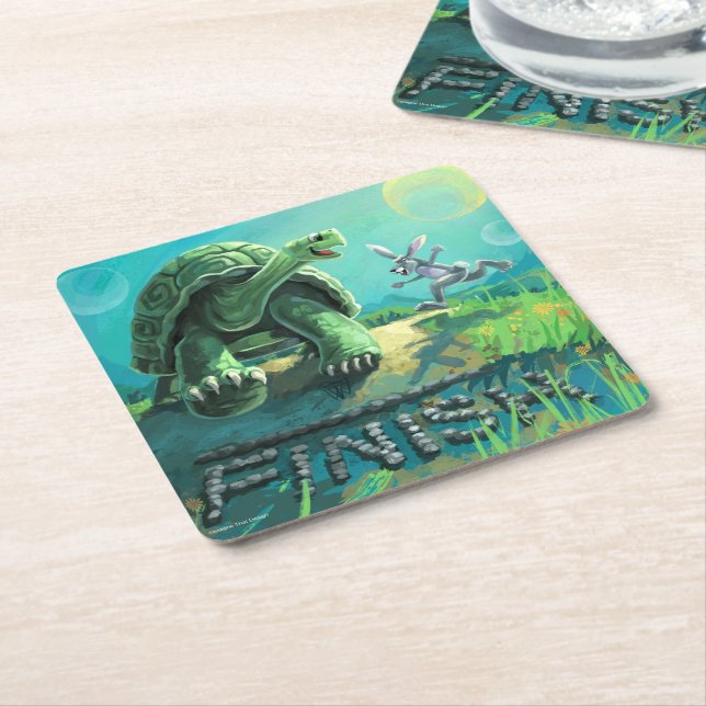 Tortoise and the Hare Art Square Paper Coaster (Angled)