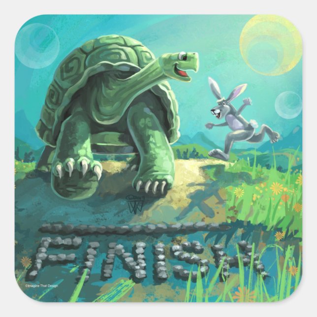 Tortoise and the Hare Art Square Sticker (Front)