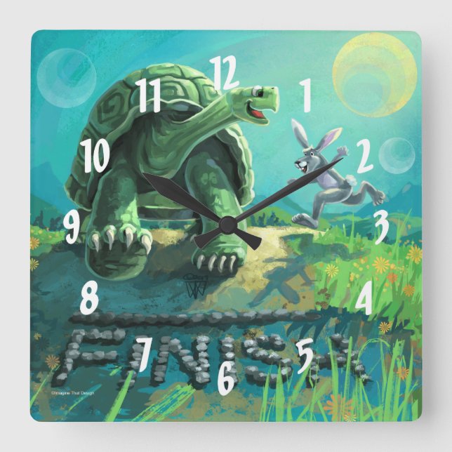 Tortoise and the Hare Art Square Wall Clock (Front)
