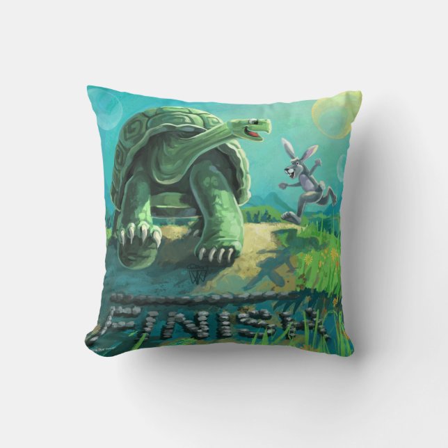 Tortoise and the  Hare Art Throw Pillow (Front)