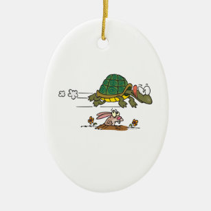 tortoise and the hare funny fable cartoon ceramic ornament