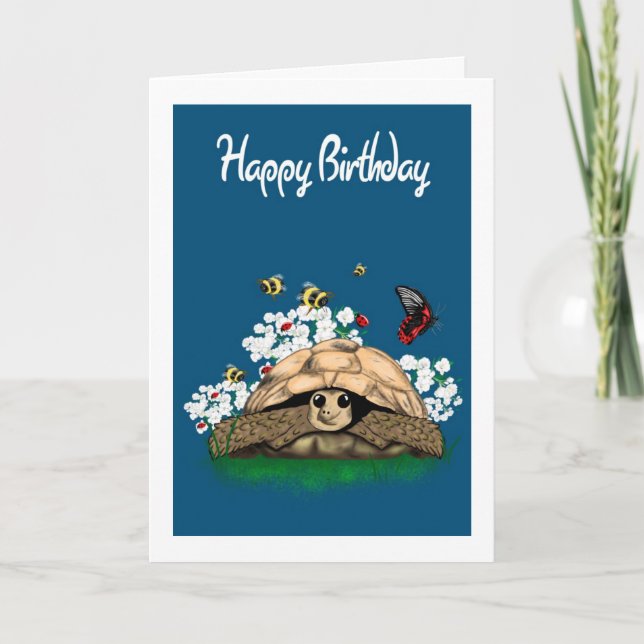 Tortoise Art Birthday Card - Add own greeting (Front)