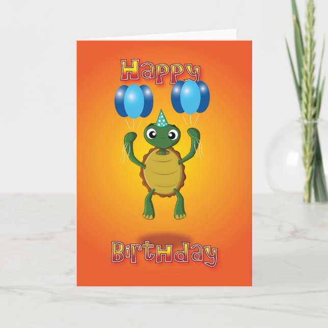 tortoise - balloons - happy birthday card (Front)