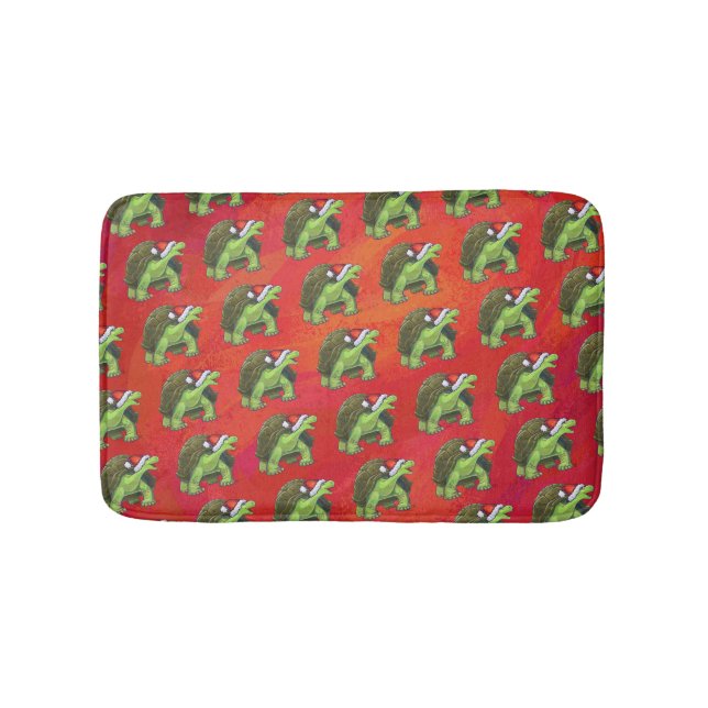 Tortoise Christmas On Red Bath Mat (Front)