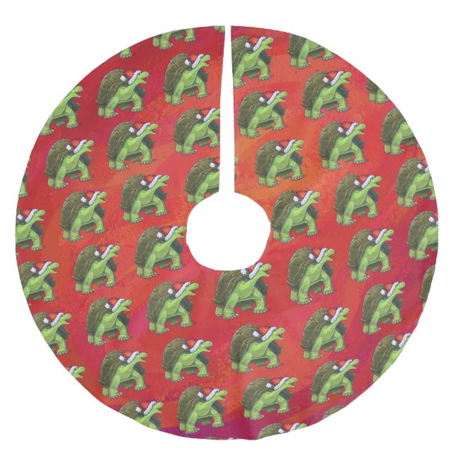 Tortoise Christmas On Red Brushed Polyester Tree Skirt (Front)