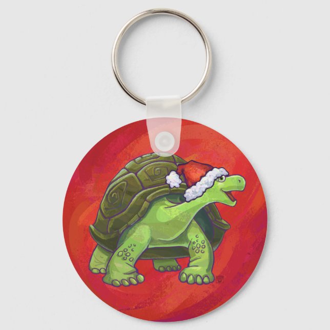 Tortoise Christmas On Red Keychain (Front)