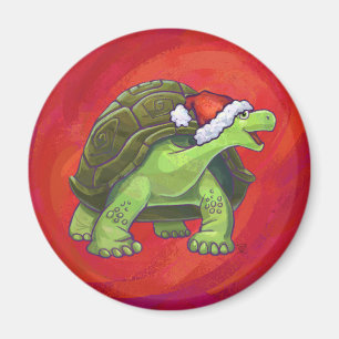 Tortoise Christmas On Red Magnet