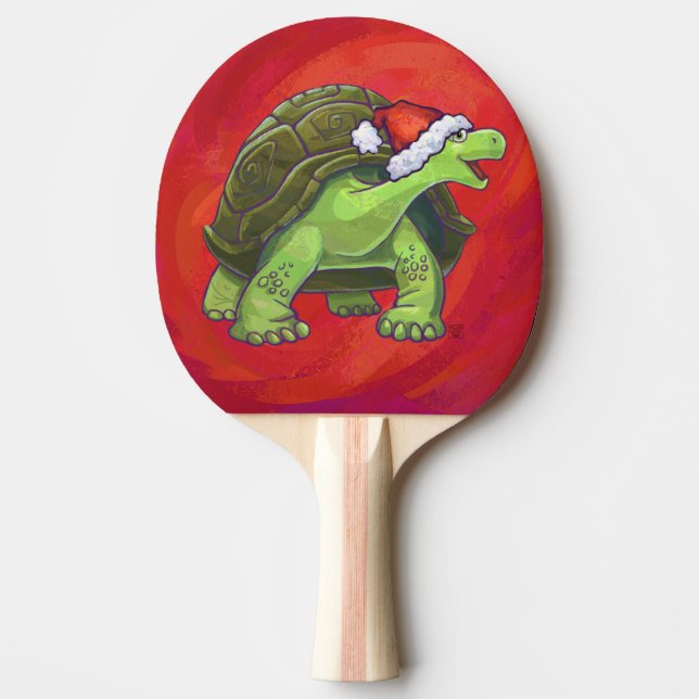 Tortoise Christmas On Red Ping Pong Paddle (Front)