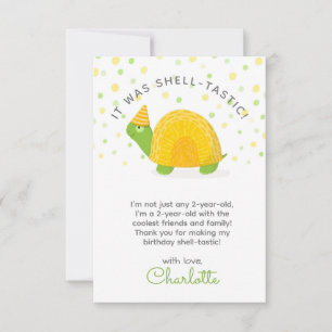 Tortoise, green yellow, kid's birthday thank you card
