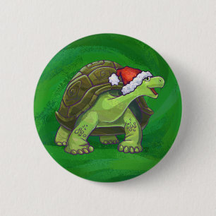 Tortoise in Santa Hat On Green 2 Inch Round Button