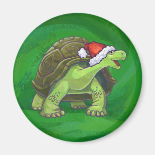 Tortoise in Santa Hat On Green Magnet