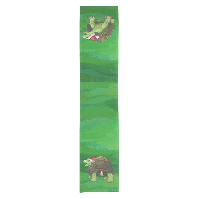 Tortoise in Santa Hat On Green Short Table Runner (Front)
