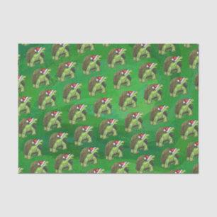 Tortoise in Santa Hat On Green Tissue Paper