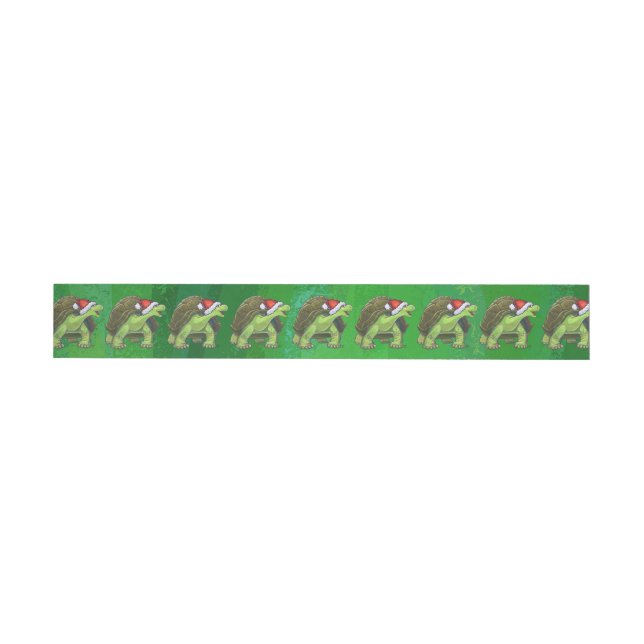 Tortoise in Santa Hat On Green Wraparound Address Label (Individual)