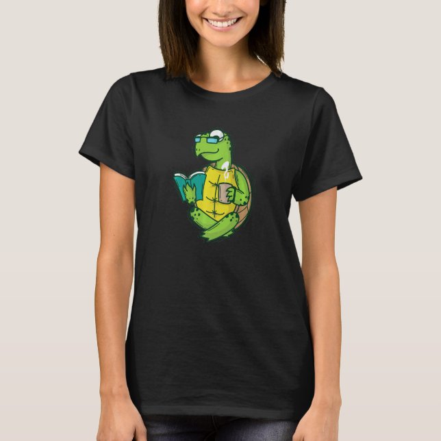Tortoise loves reading and Coffee or Tea T-Shirt (Front)