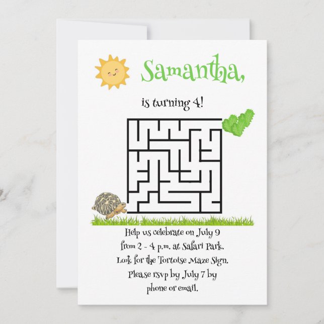 Tortoise maze puzzle invitations d'anniversaire po (Devant)