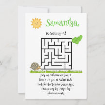Tortoise maze puzzle invitations d'anniversaire po