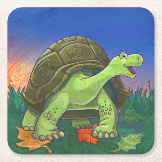 Tortoise Party Centre Square Paper Coaster (Front)