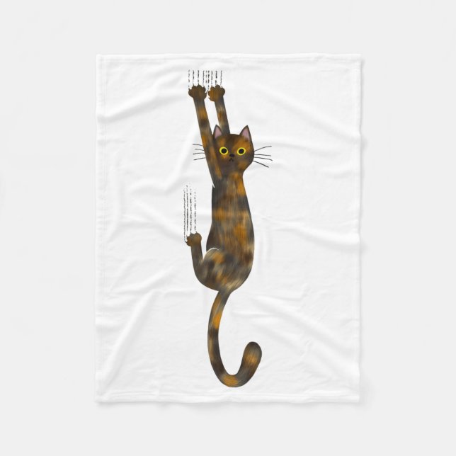 Tortoise Shell Cat Hanging On Funny Tortie Cat  Fleece Blanket (Front)