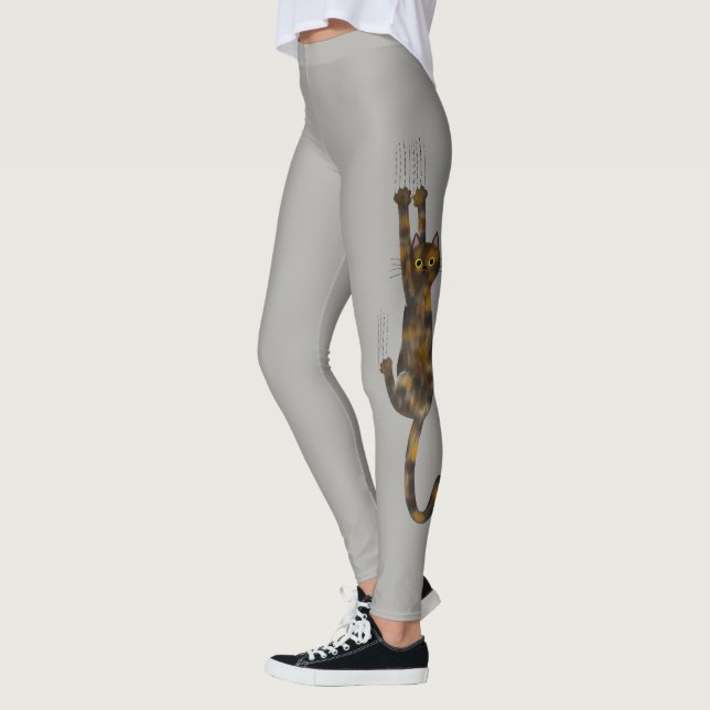 Tortoise Shell Cat Hanging On | Funny Tortie Cat Leggings (Left)