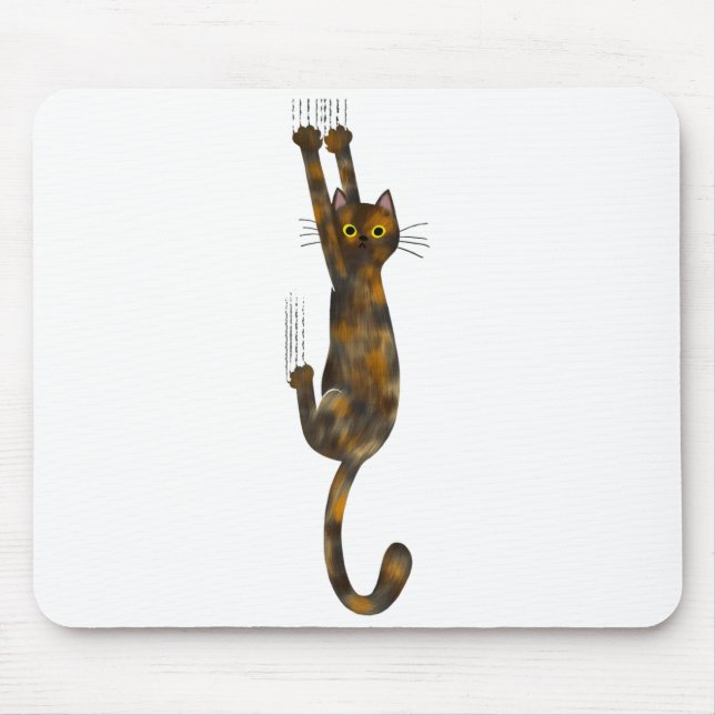 Tortoise Shell Cat Hanging On Funny Tortie Cat  Mouse Pad (Front)
