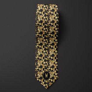 Tortoise Shell Gold Abstract Monogram Neck Tie