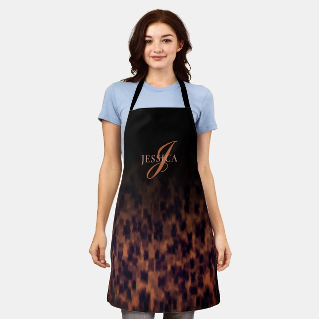 Tortoise Shell Pattern Animal Print Monogram Name Apron (Worn)