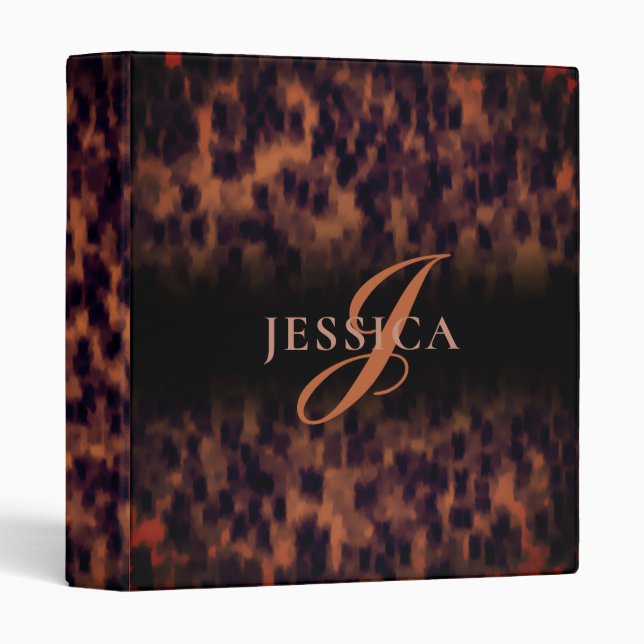 Tortoise Shell Pattern Animal Print Monogram Name Binder (Front/Spine)