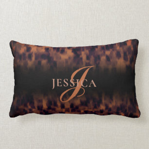Tortoise Shell Pattern Animal Print Monogram Name  Lumbar Pillow
